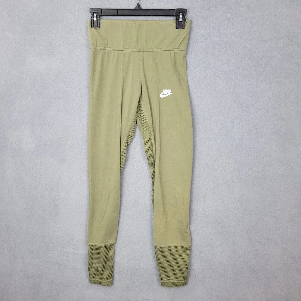 Nike‎ Leggings Women's Small Green Cotton Stretch Logo Elastic Waist Pull On